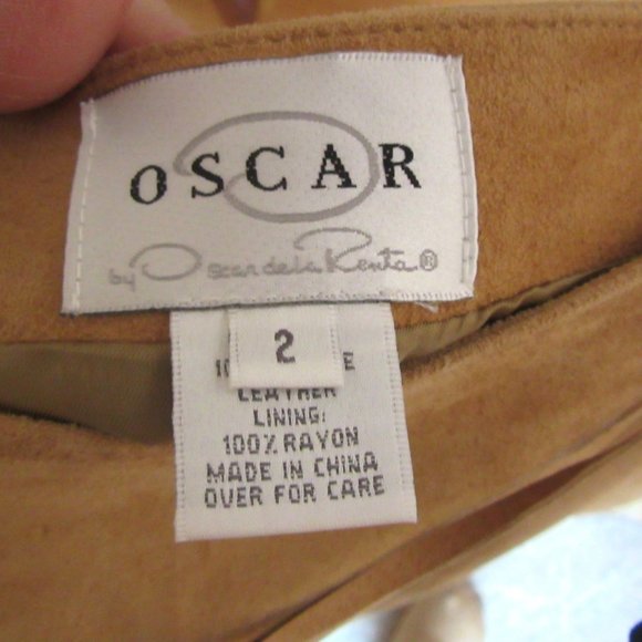 Vintage Oscar de la Renta Tan Suede Leather Lacey Tie Pencil Skirt in Sz 2 - Picture 7 of 7